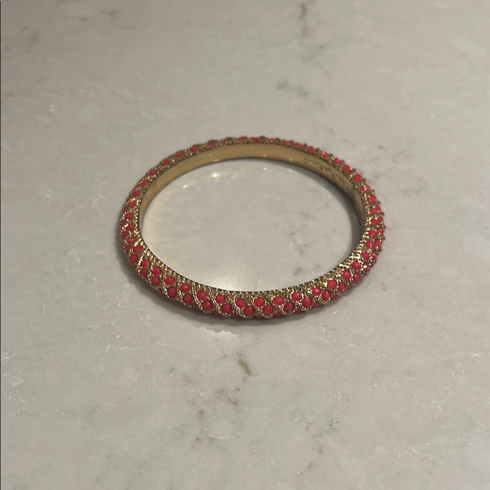 Lilly Pulitzer Woven Gold Plated Bangle Bracelet with Coral Accent
Stones